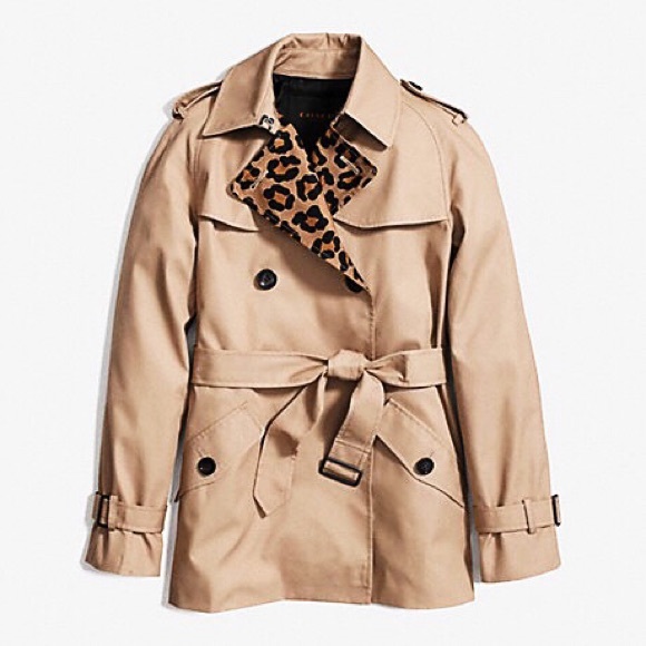 COACH Ocelot Block Short Trench Coat in Khaki Mult